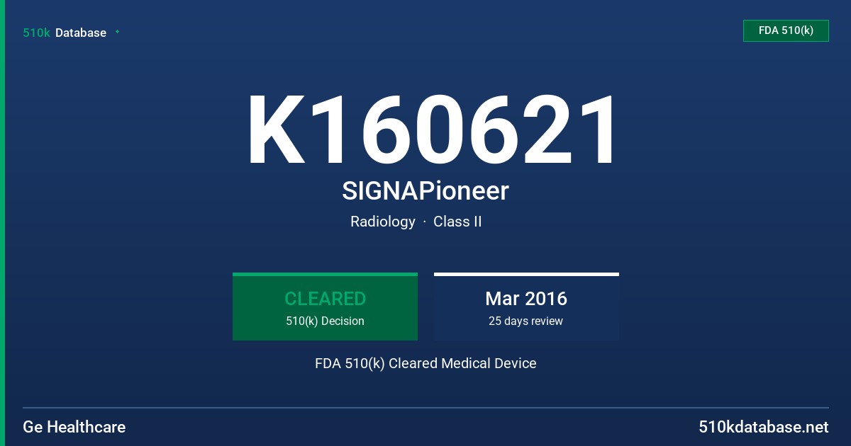 K160621 SIGNAPioneer FDA 510(k) Cleared Medical Device