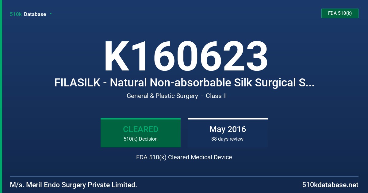 K160623 FILASILK - Natural Non-absorbable Silk Surgical Suture, FILAMIDE - Non Absorbable polyamide surgical Sutures, MERICRON XL - Non Absorbable Polyester Surgical Suture, FILAPROP - Non Absorbable Polypropylene surgical Suture FDA 510(k) Cleared Medical Device