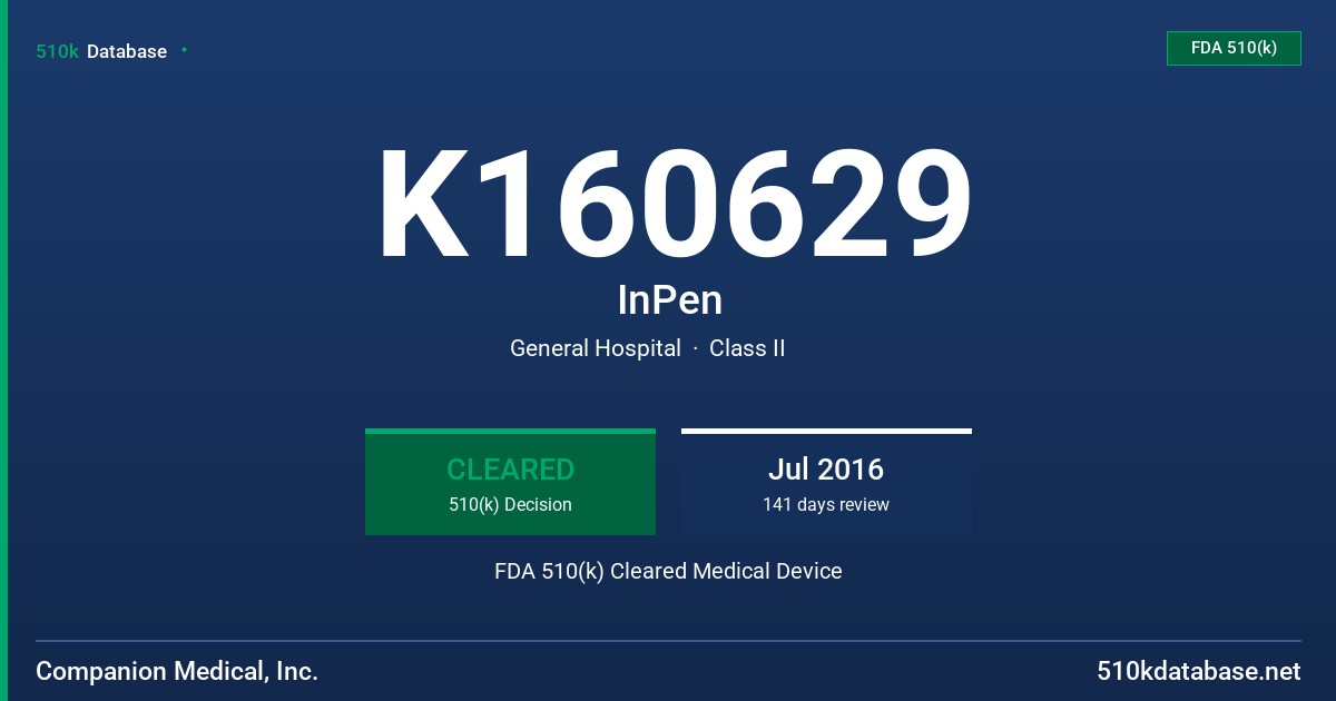 K160629 InPen FDA 510(k) Cleared Medical Device