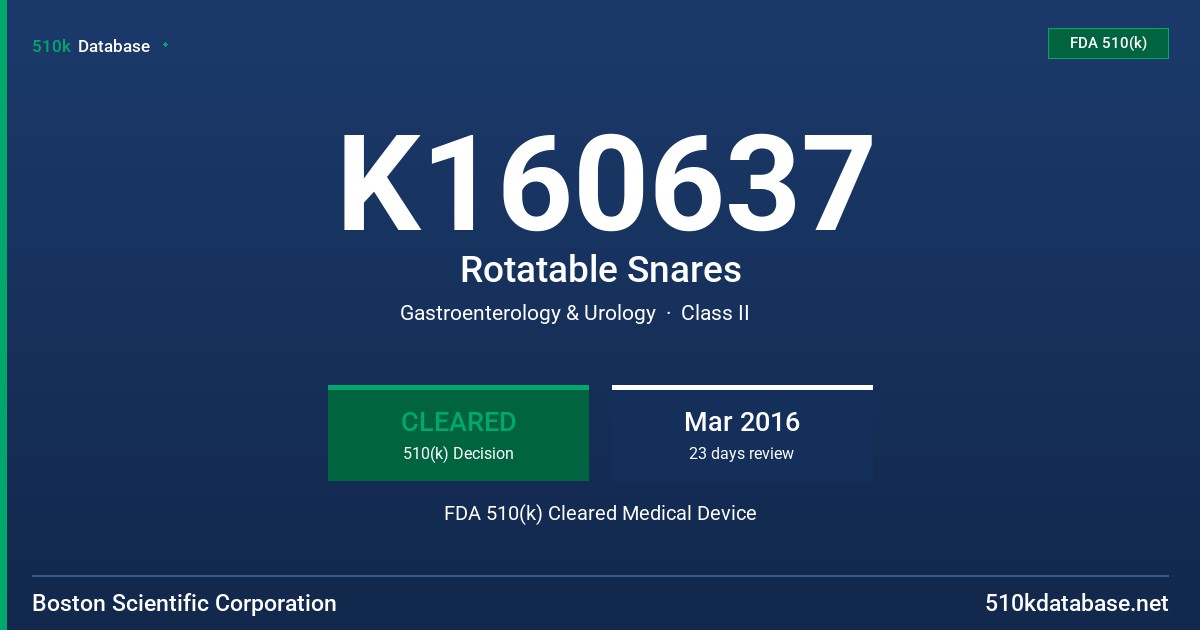 K160637 Rotatable Snares FDA 510(k) Cleared Medical Device