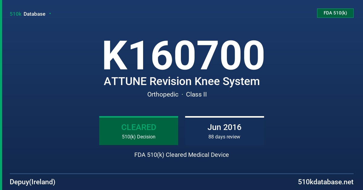 K160700 ATTUNE Revision Knee System FDA 510(k) Cleared Medical Device