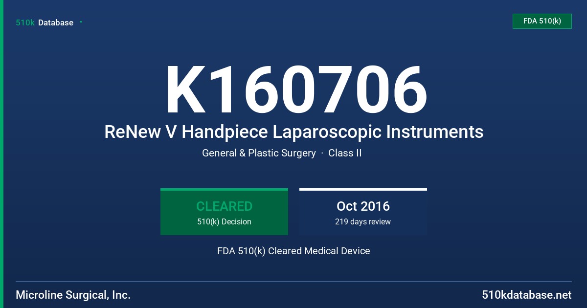 K160706 ReNew V Handpiece Laparoscopic Instruments FDA 510(k) Cleared Medical Device