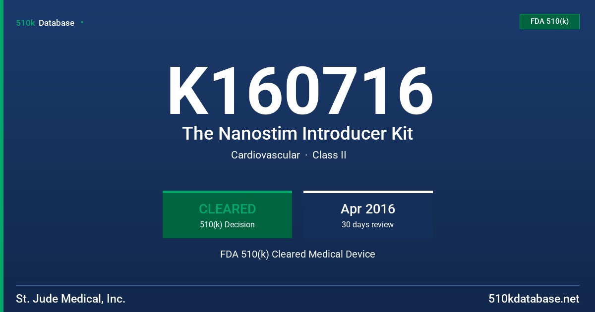 K160716 The Nanostim Introducer Kit FDA 510(k) Cleared Medical Device