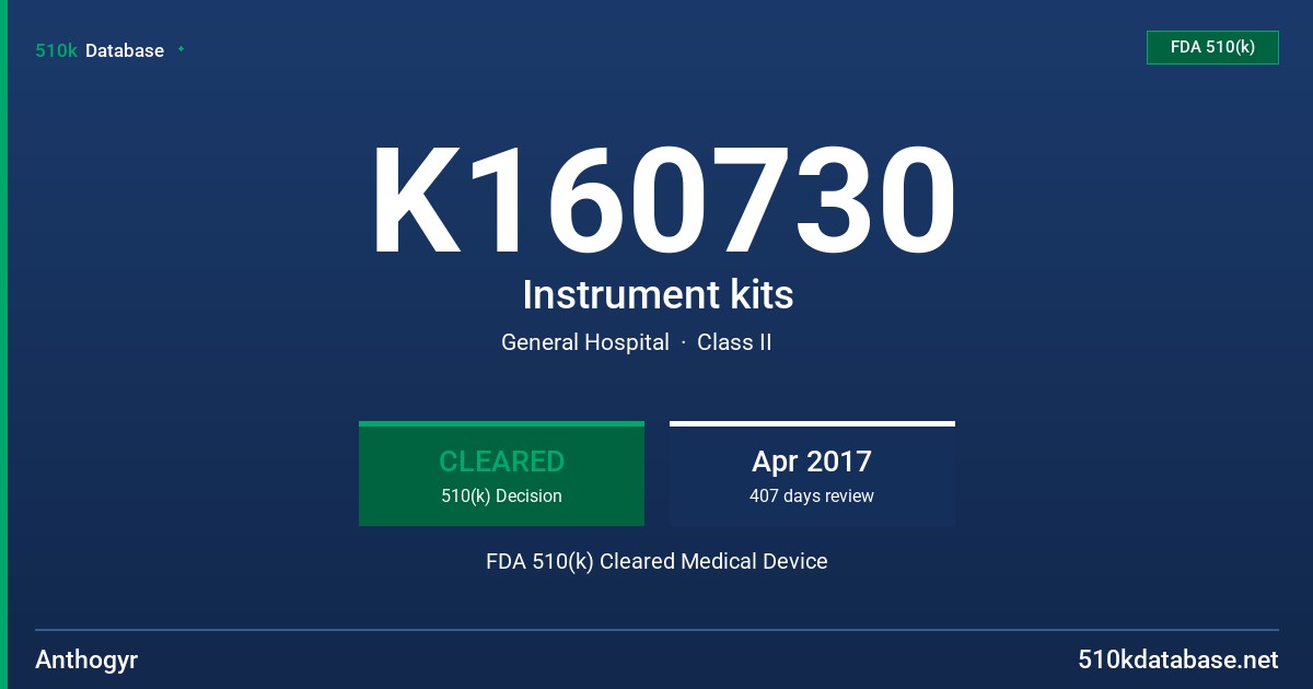 K160730 Instrument kits FDA 510(k) Cleared Medical Device