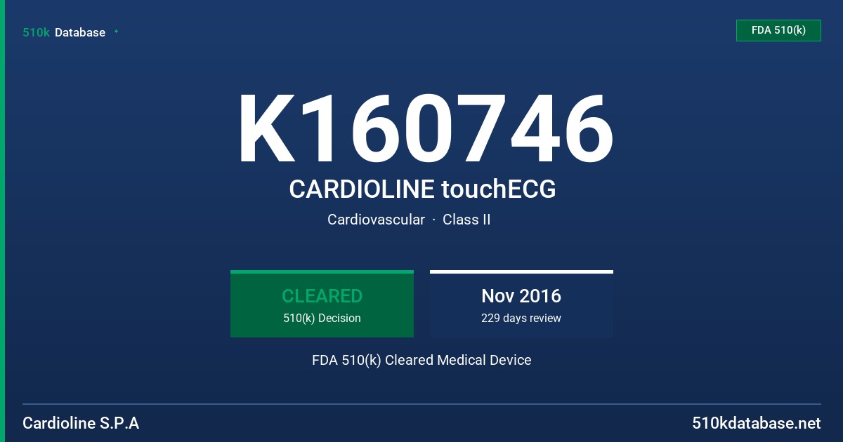 K160746 CARDIOLINE touchECG FDA 510(k) Cleared Medical Device