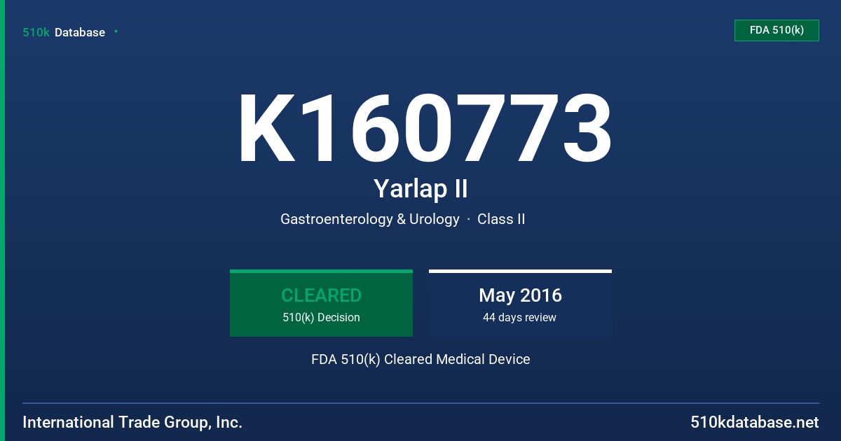 K160773 Yarlap II FDA 510(k) Cleared Medical Device