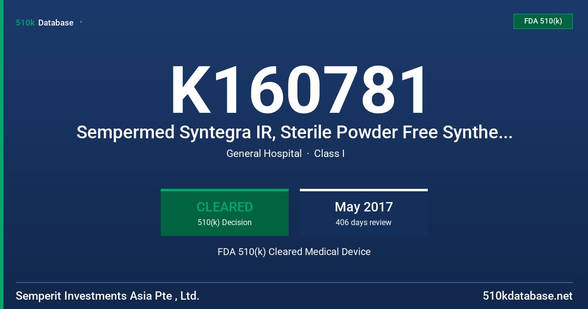 K160781 Sempermed Syntegra IR, Sterile Powder Free Synthetic Rubber Surgeons Gloves FDA 510(k) Cleared Medical Device