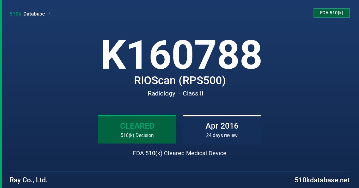 K160788 RIOScan (RPS500) FDA 510(k) Cleared Medical Device