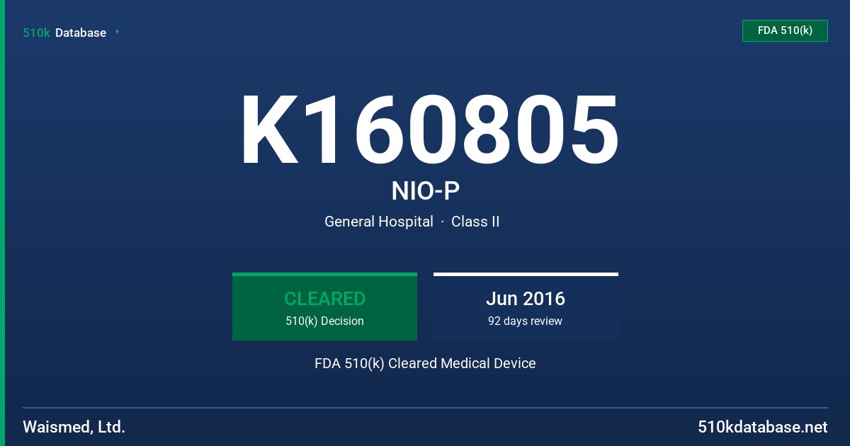 K160805 NIO-P FDA 510(k) Cleared Medical Device