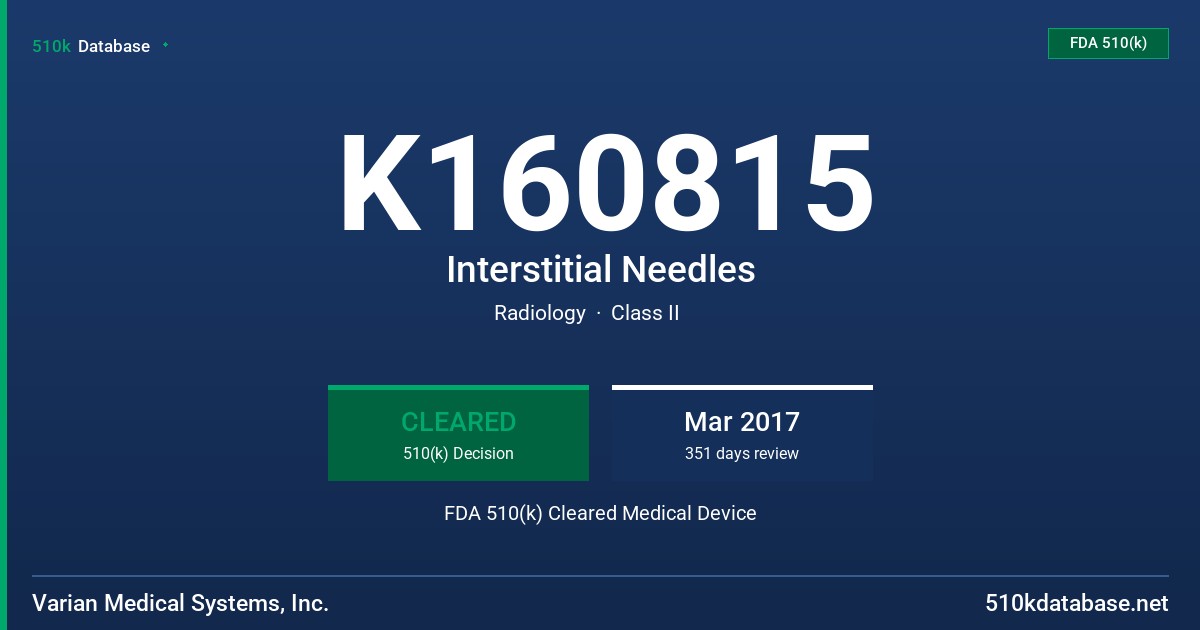 K160815 Interstitial Needles FDA 510(k) Cleared Medical Device