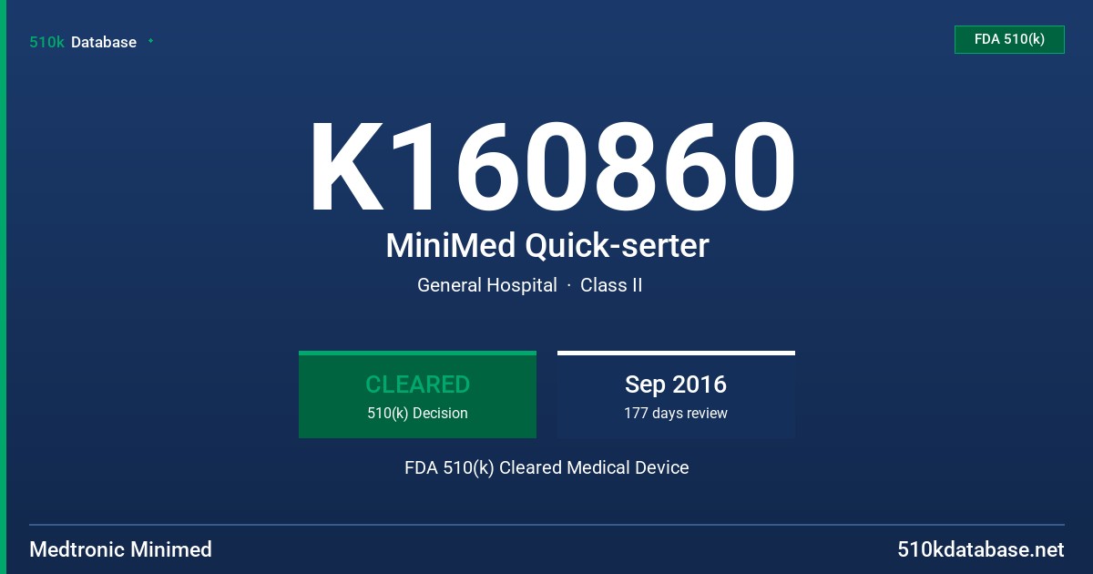 K160860 MiniMed Quick-serter FDA 510(k) Cleared Medical Device
