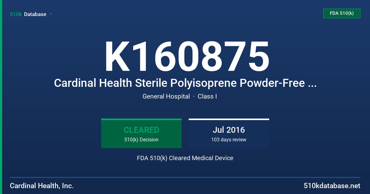 K160875 Cardinal Health Sterile Polyisoprene Powder-Free Orthopedic Surgical Gloves with Hydrogel Coating FDA 510(k) Cleared Medical Device