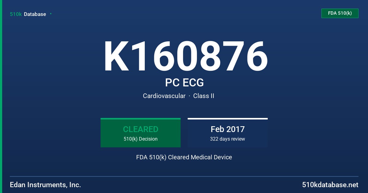 K160876 PC ECG FDA 510(k) Cleared Medical Device