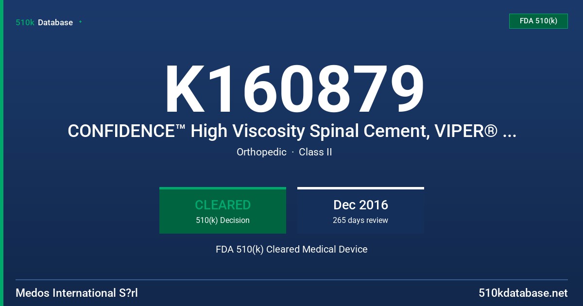 K160879 CONFIDENCE™ High Viscosity Spinal Cement, VIPER® and EXPEDIUM® Fenestrated Screw Systems FDA 510(k) Cleared Medical Device