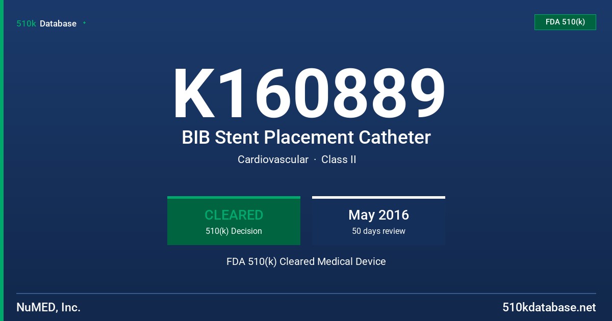 K160889 BIB Stent Placement Catheter FDA 510(k) Cleared Medical Device