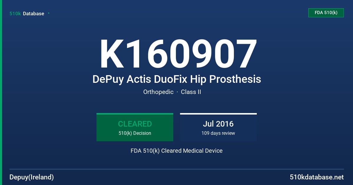 K160907 DePuy Actis DuoFix Hip Prosthesis FDA 510(k) Cleared Medical Device