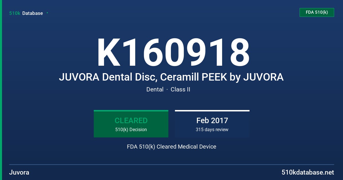 K160918 JUVORA Dental Disc, Ceramill PEEK by JUVORA FDA 510(k) Cleared Medical Device