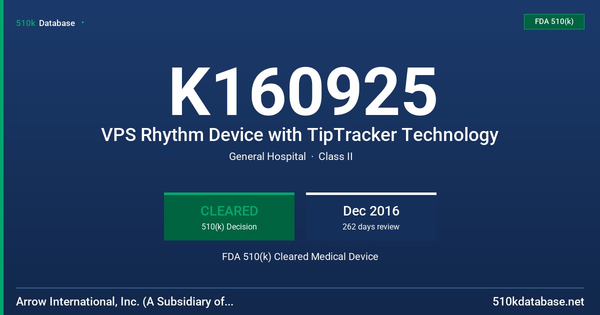 K160925 VPS Rhythm Device with TipTracker Technology FDA 510(k) Cleared Medical Device