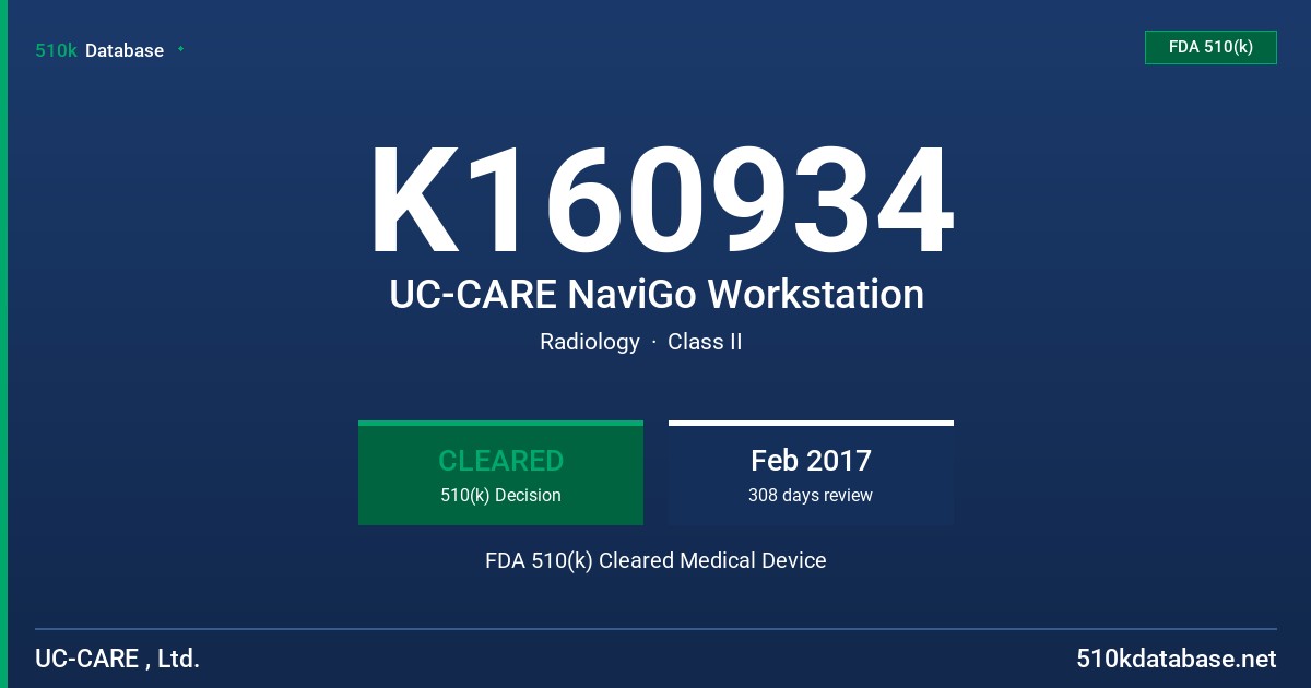 K160934 UC-CARE NaviGo Workstation FDA 510(k) Cleared Medical Device