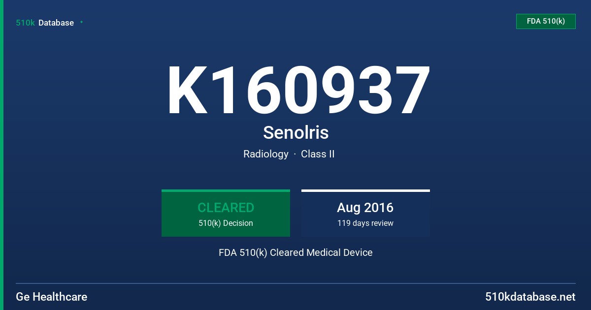 K160937 Senolris FDA 510(k) Cleared Medical Device