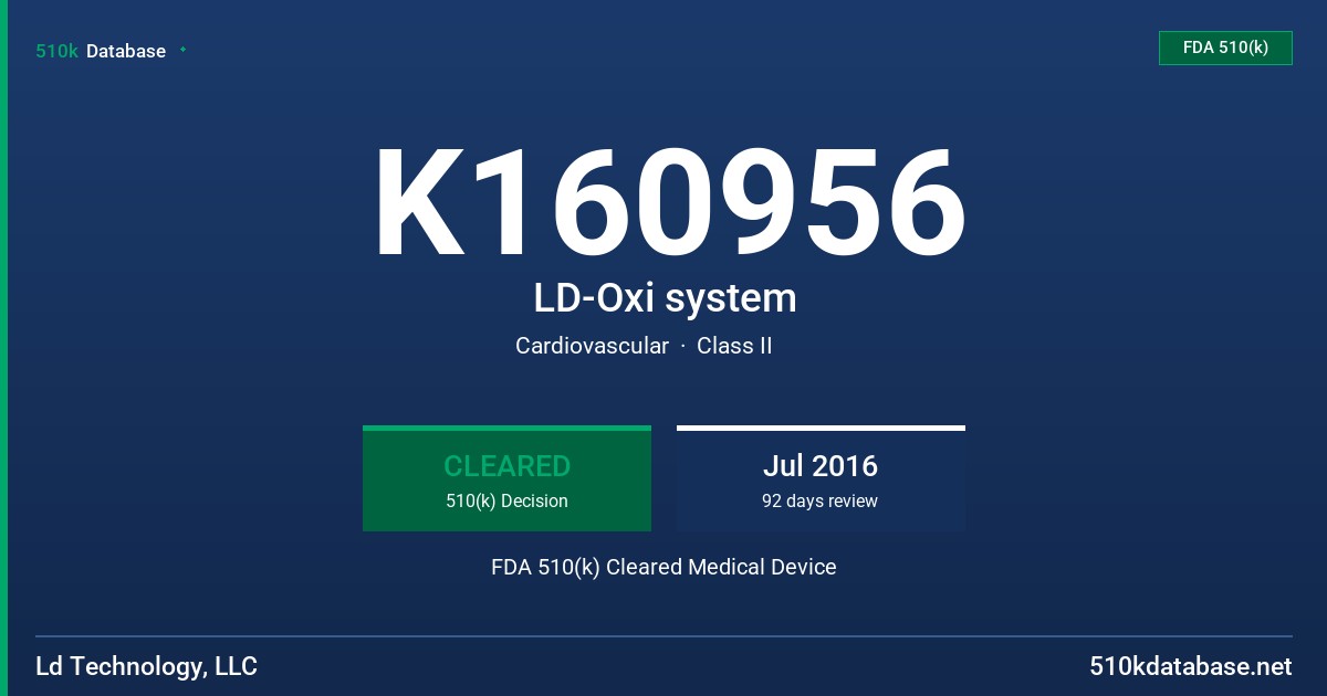 K160956 LD-Oxi system FDA 510(k) Cleared Medical Device