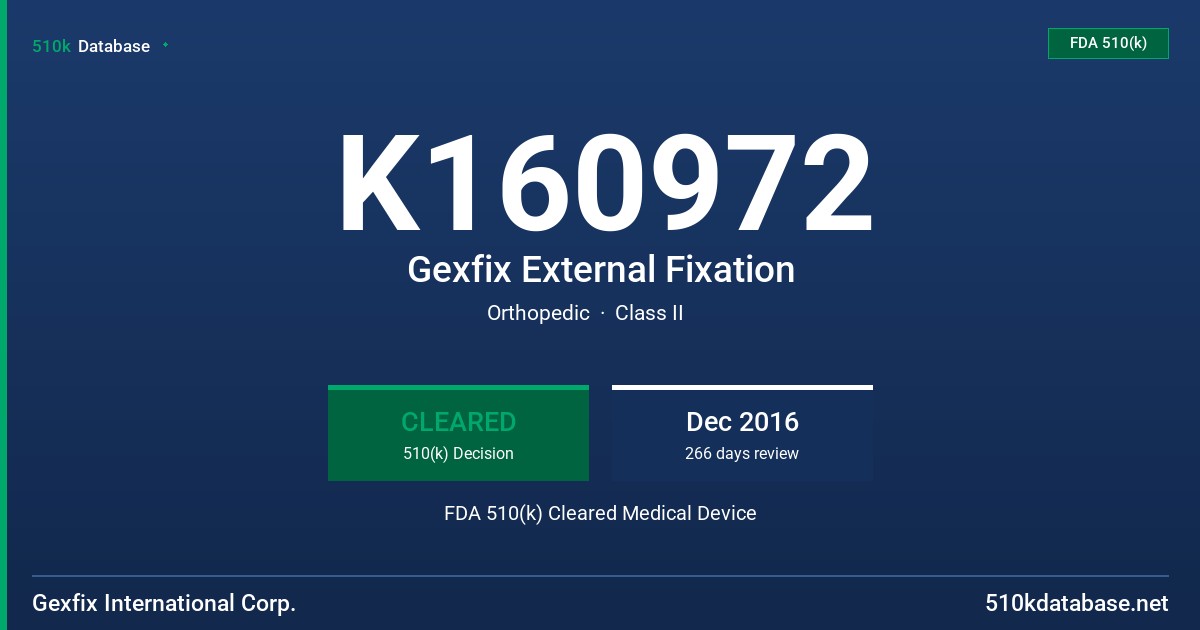 K160972 Gexfix External Fixation FDA 510(k) Cleared Medical Device