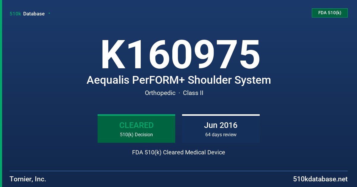 K160975 Aequalis PerFORM+ Shoulder System FDA 510(k) Cleared Medical Device