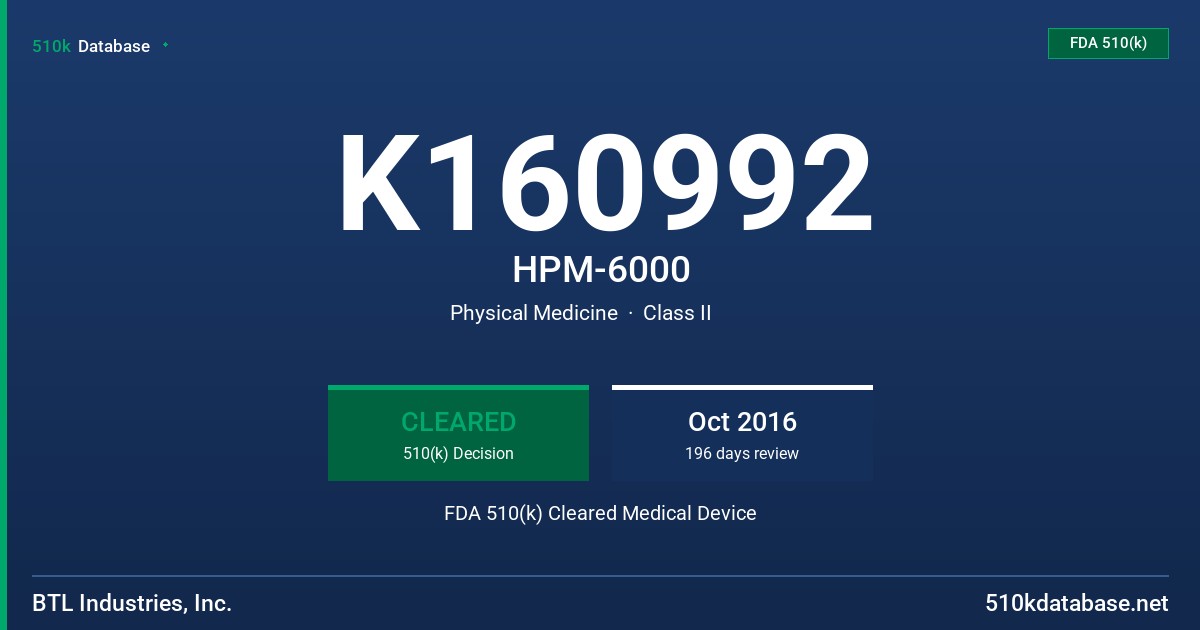 K160992 HPM-6000 FDA 510(k) Cleared Medical Device