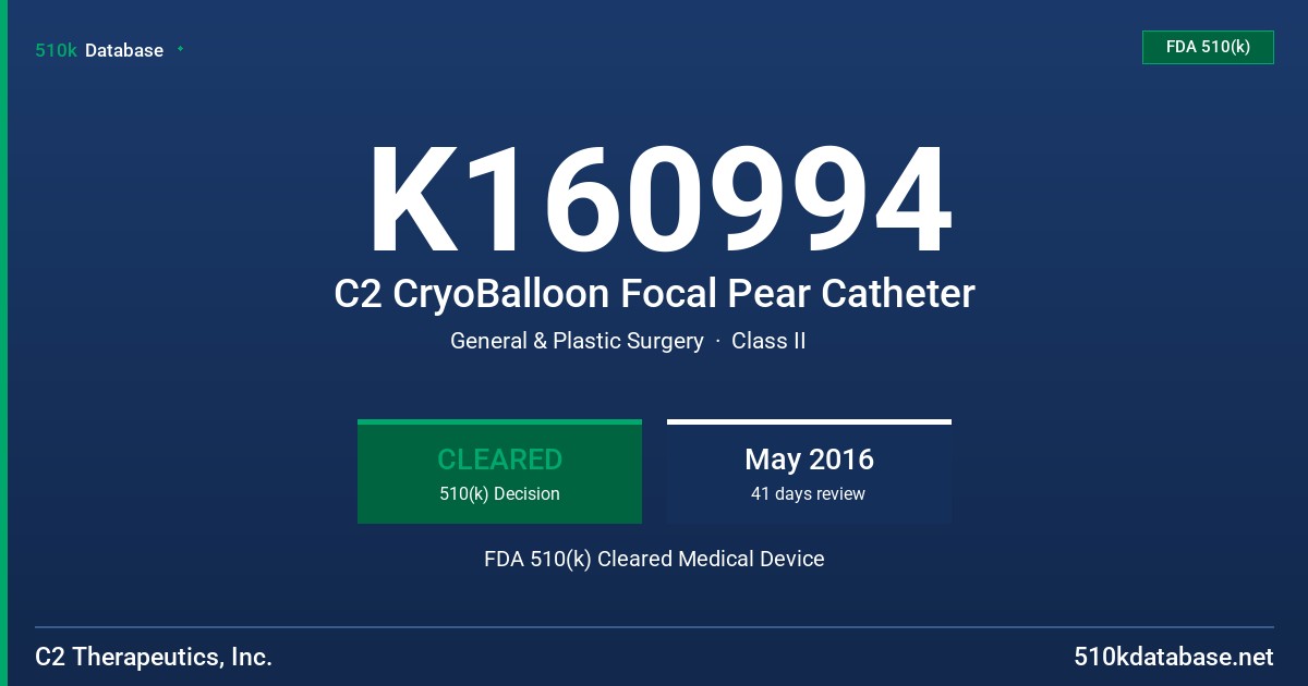 K160994 C2 CryoBalloon Focal Pear Catheter FDA 510(k) Cleared Medical Device