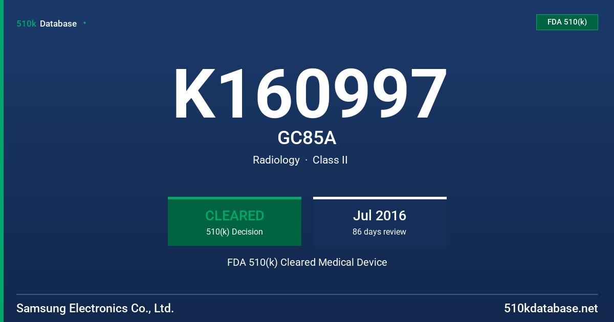 K160997 GC85A FDA 510(k) Cleared Medical Device