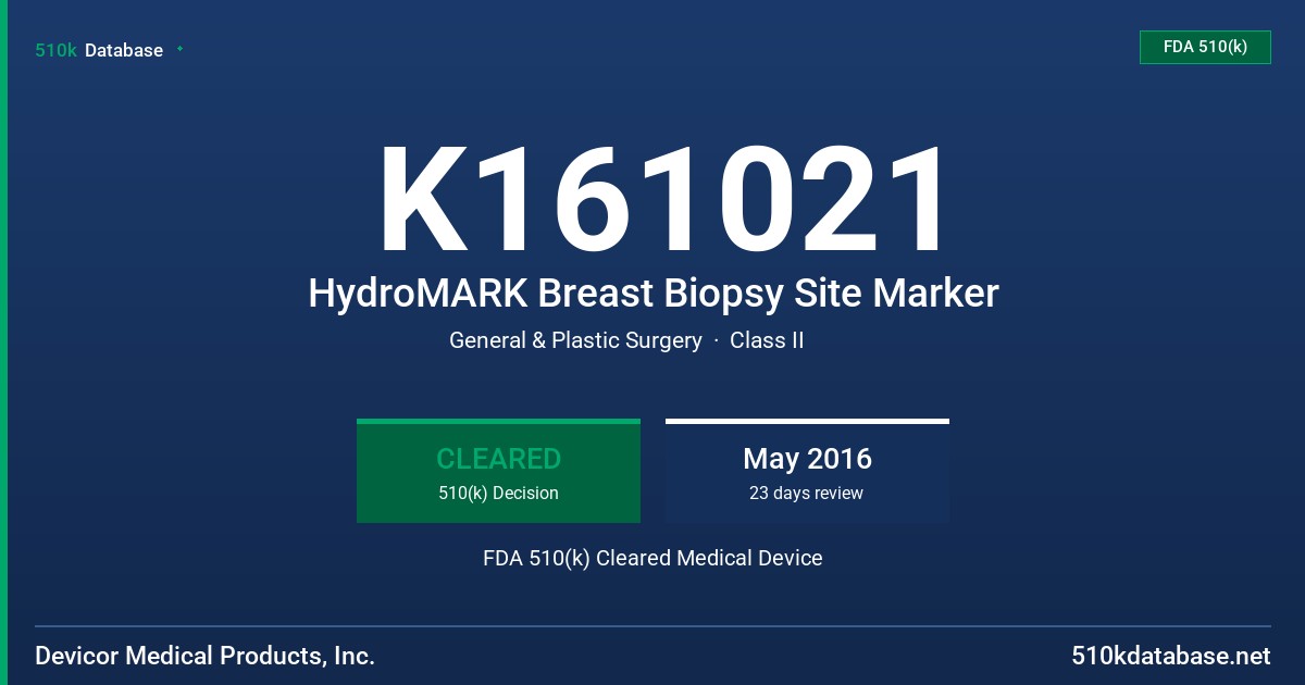 K161021 HydroMARK Breast Biopsy Site Marker FDA 510(k) Cleared Medical Device