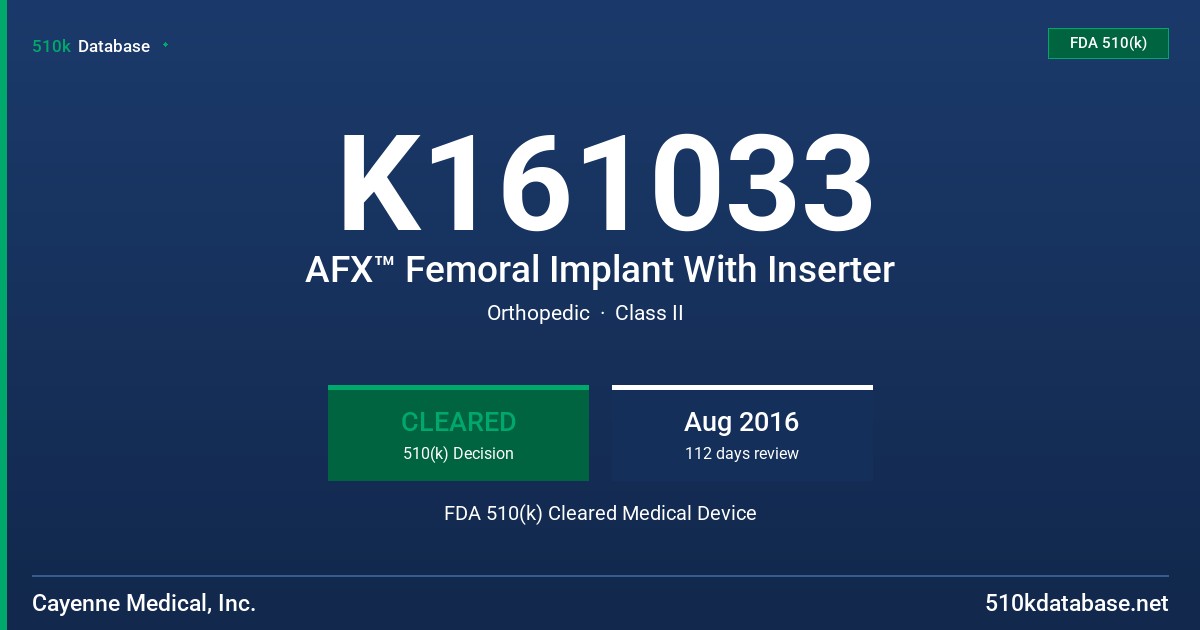 K161033 AFX™ Femoral Implant With Inserter FDA 510(k) Cleared Medical Device