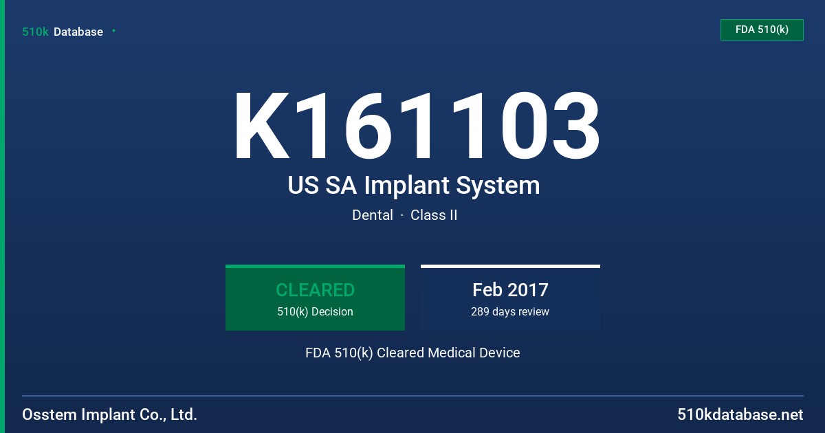 K161103 US SA Implant System FDA 510(k) Cleared Medical Device