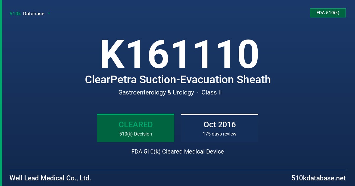 K161110 ClearPetra Suction-Evacuation Sheath FDA 510(k) Cleared Medical Device