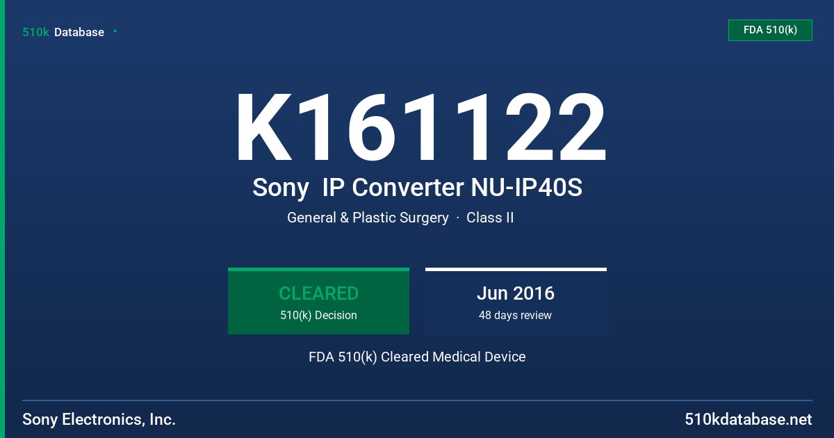 K161122 Sony  IP Converter NU-IP40S FDA 510(k) Cleared Medical Device