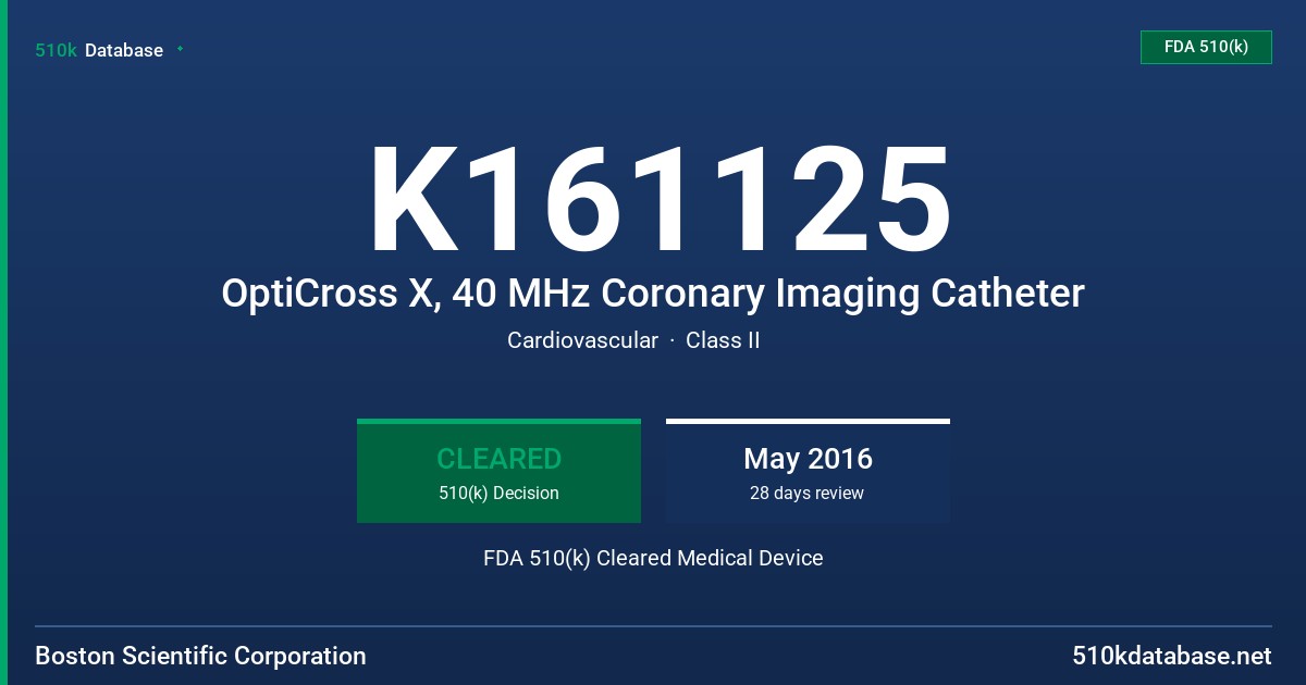 K161125 OptiCross X, 40 MHz Coronary Imaging Catheter FDA 510(k) Cleared Medical Device