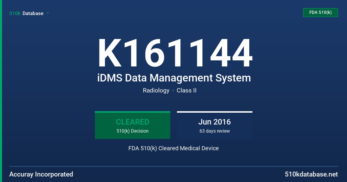K161144 iDMS Data Management System FDA 510(k) Cleared Medical Device