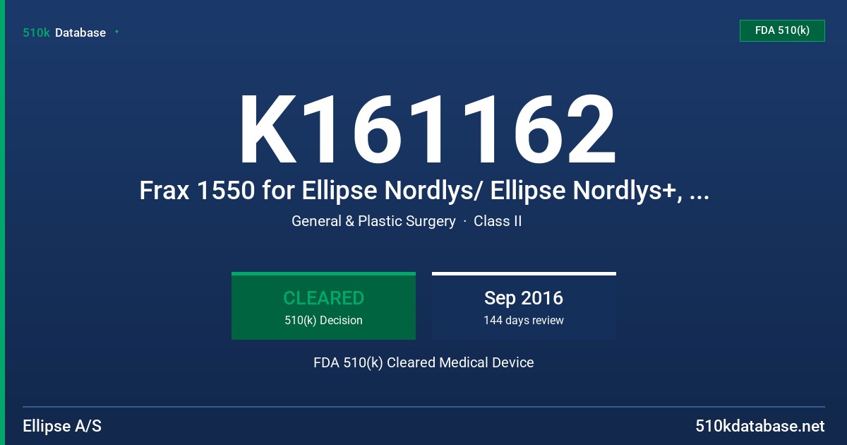 K161162 Frax 1550 for Ellipse Nordlys/ Ellipse Nordlys+, Ellipse Sirius, Ellipse Infinity, Ellipse Mjolner, Ellipse Nordlys Ultra FDA 510(k) Cleared Medical Device
