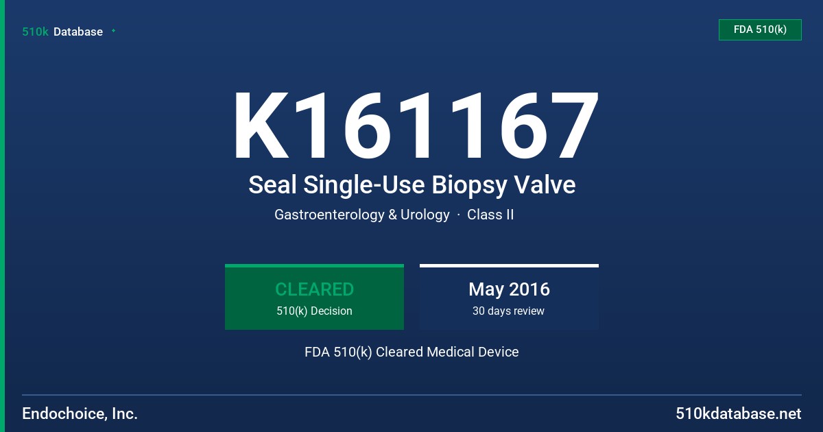 K161167 Seal Single-Use Biopsy Valve FDA 510(k) Cleared Medical Device