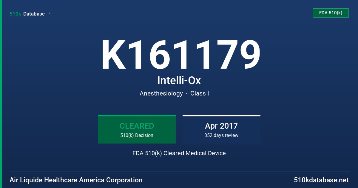 K161179 Intelli-Ox FDA 510(k) Cleared Medical Device