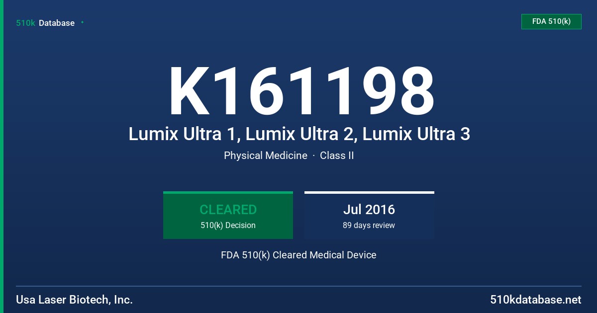 K161198 Lumix Ultra 1, Lumix Ultra 2, Lumix Ultra 3 FDA 510(k) Cleared Medical Device