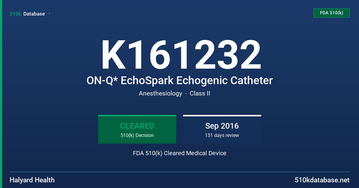 K161232 ON-Q* EchoSpark Echogenic Catheter FDA 510(k) Cleared Medical Device