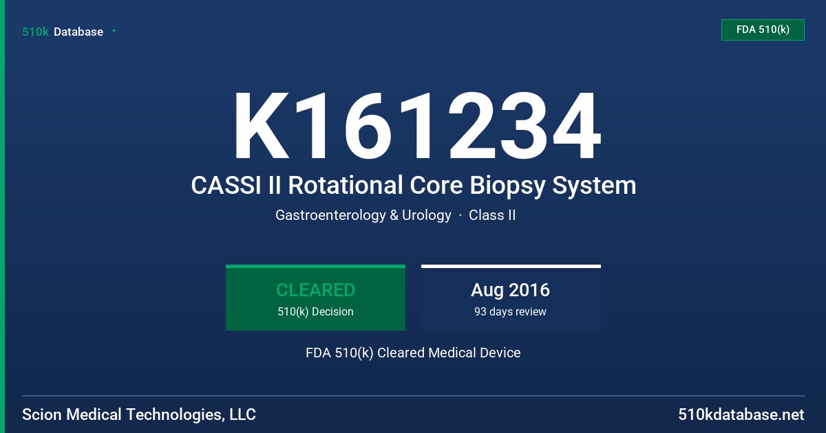 K161234 CASSI II Rotational Core Biopsy System FDA 510(k) Cleared Medical Device