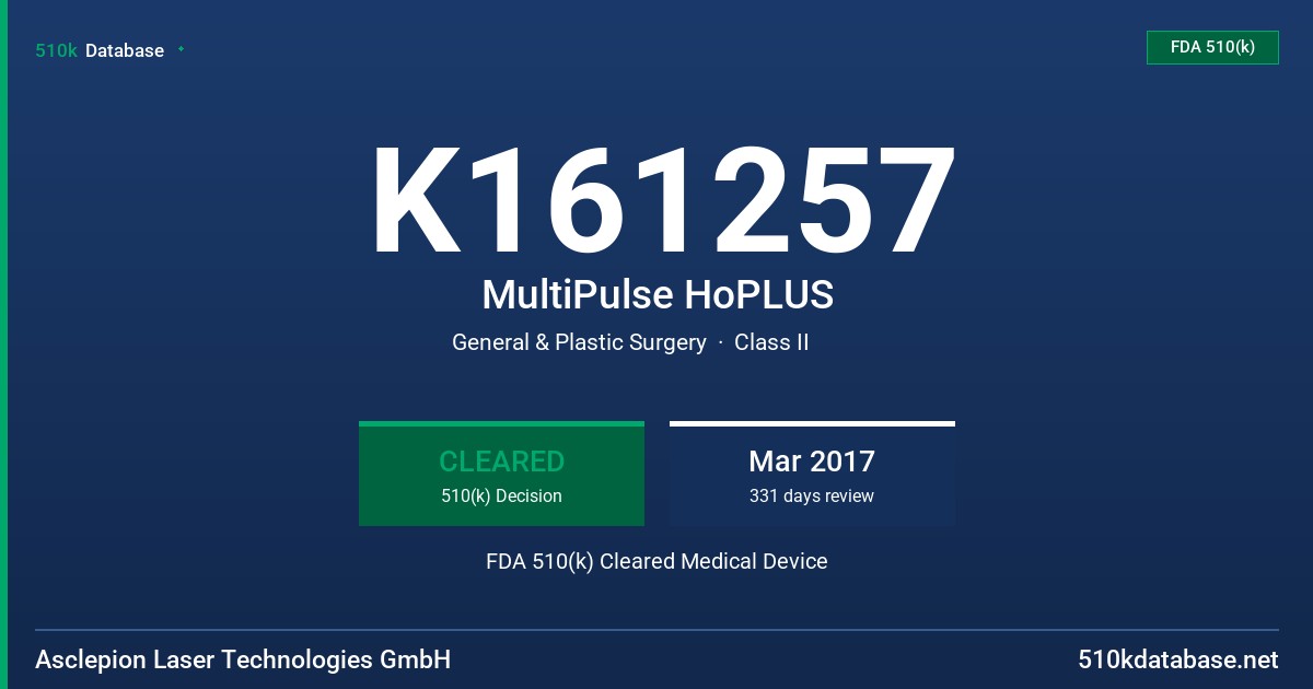 K161257 MultiPulse HoPLUS FDA 510(k) Cleared Medical Device