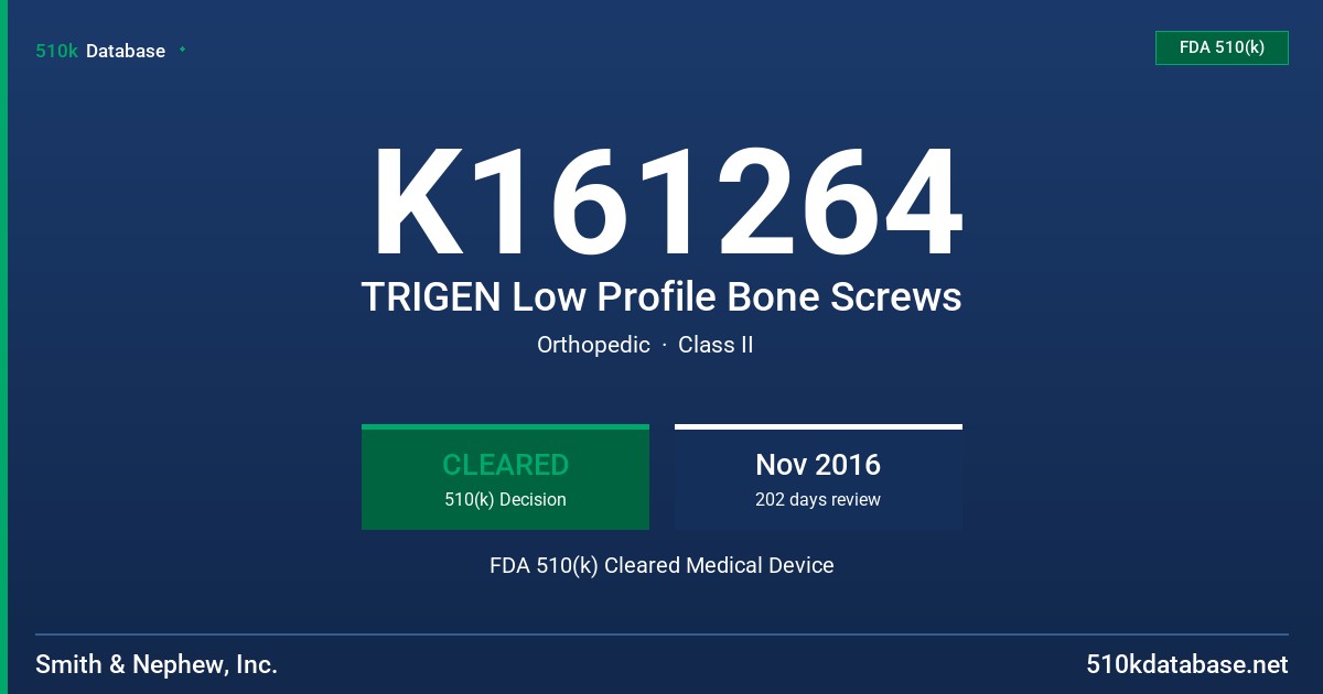 K161264 TRIGEN Low Profile Bone Screws FDA 510(k) Cleared Medical Device