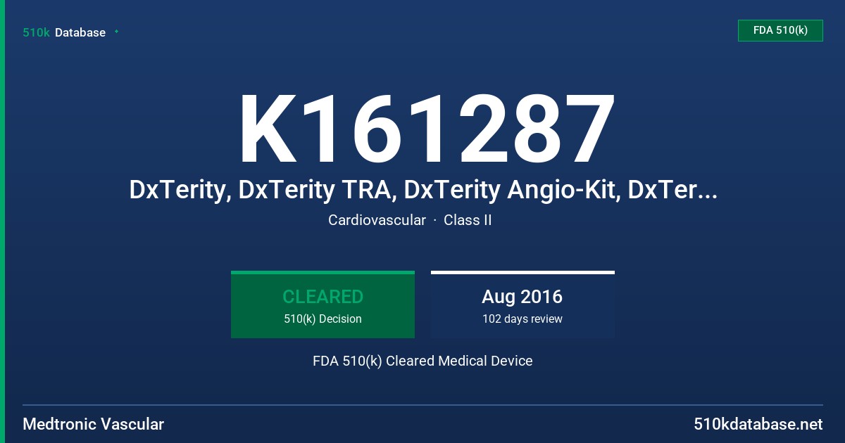 K161287 DxTerity, DxTerity TRA, DxTerity Angio-Kit, DxTerity EZ-Pak, DxTerity TRA Angio-Kit, DxTerity TRA EZ-Pak FDA 510(k) Cleared Medical Device