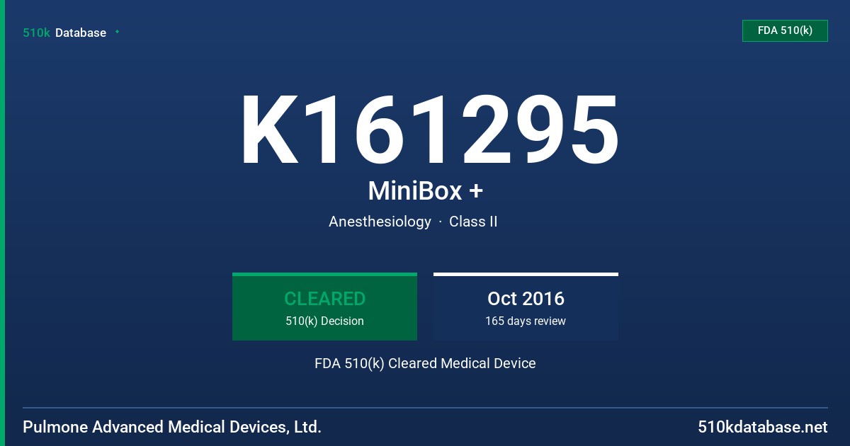 K161295 MiniBox + FDA 510(k) Cleared Medical Device