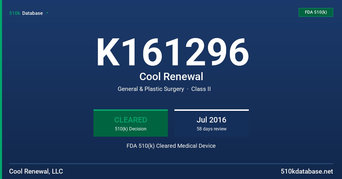 K161296 Cool Renewal FDA 510(k) Cleared Medical Device