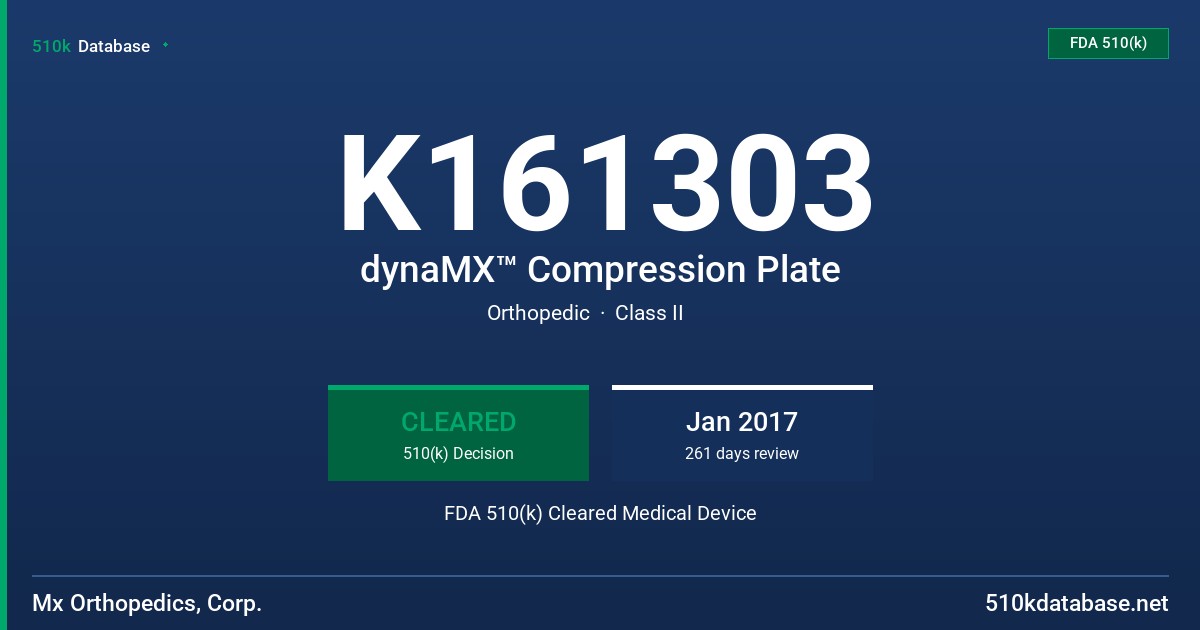 K161303 dynaMX™ Compression Plate FDA 510(k) Cleared Medical Device