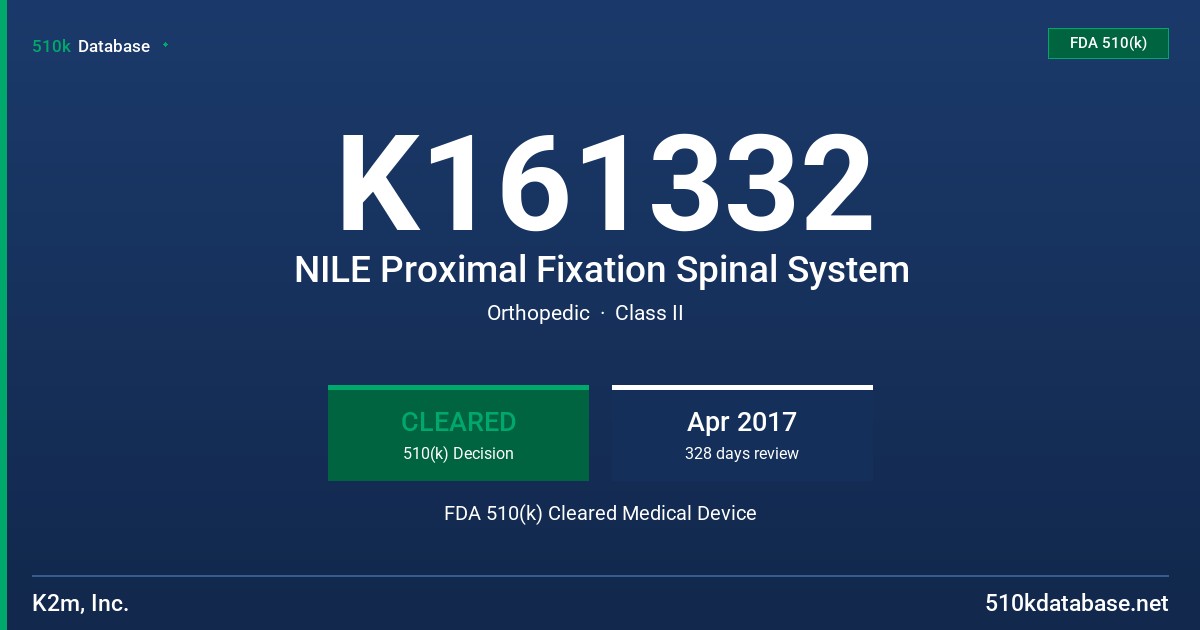 K161332 NILE Proximal Fixation Spinal System FDA 510(k) Cleared Medical Device